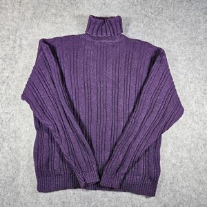 VTG L.L. Bean Purple Cable Knit Turtleneck Academia Poet‎ Sweater Sz Large READ